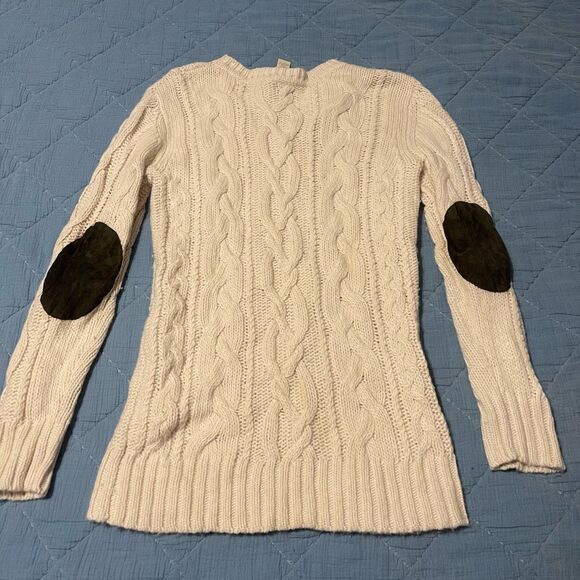 The Territory Ahead Women’s Cable Knit Sweater Cream Ivory w/ Elbow Patches Size - Picture 5 of 5